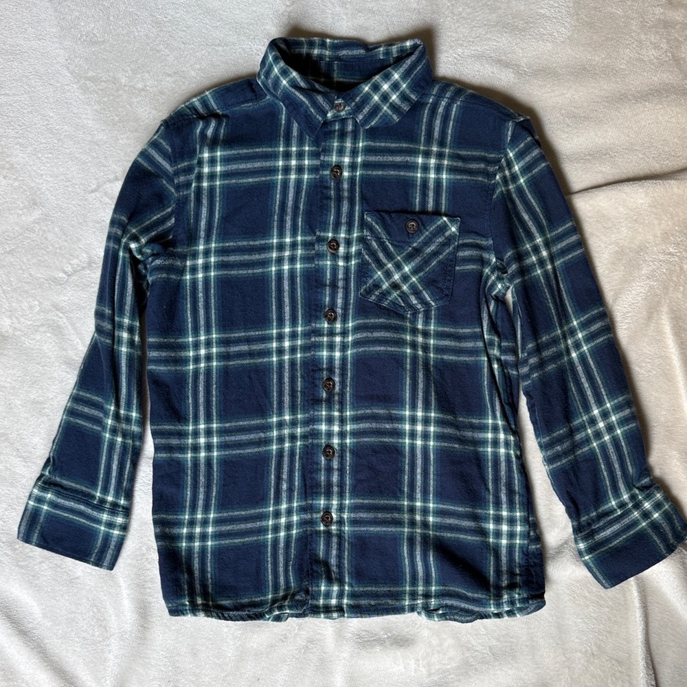 Wonder Nation Blue and Green Plaid Shirt